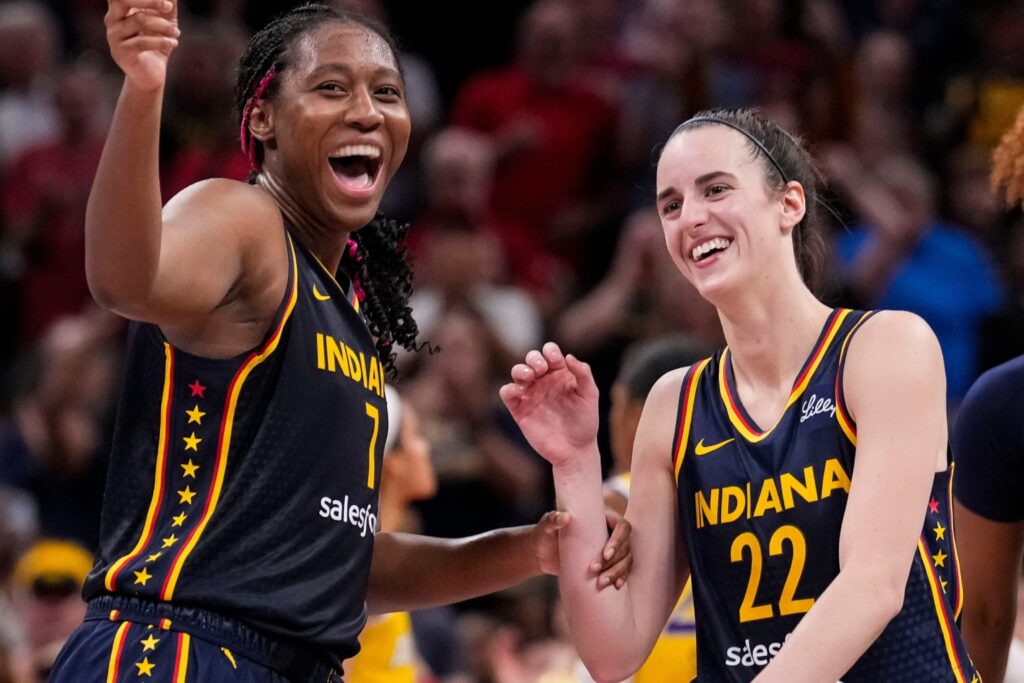 Aliyah Boston and Caitlin Clark