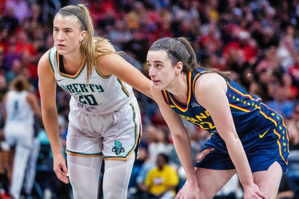 New York Liberty Guard Sabrina Ionescu and Indiana Fever Guard Caitlin Clark