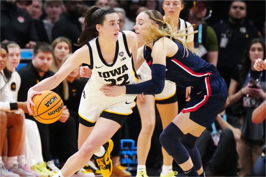 Paige Bueckers and Caitlin Clark