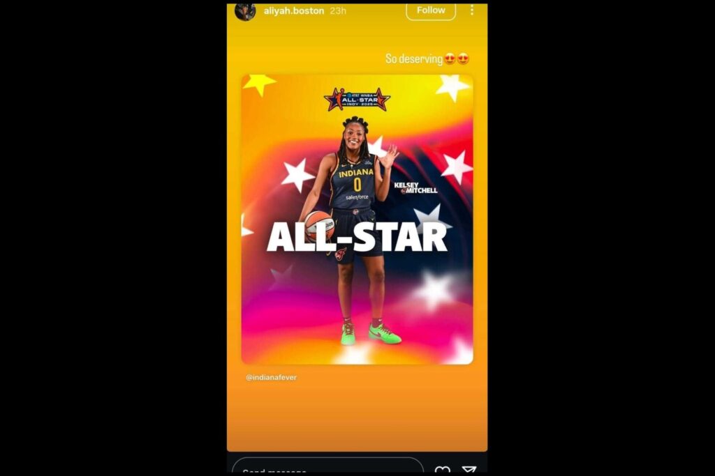 Screen Capture of Instagram Story of Aliyah Boston