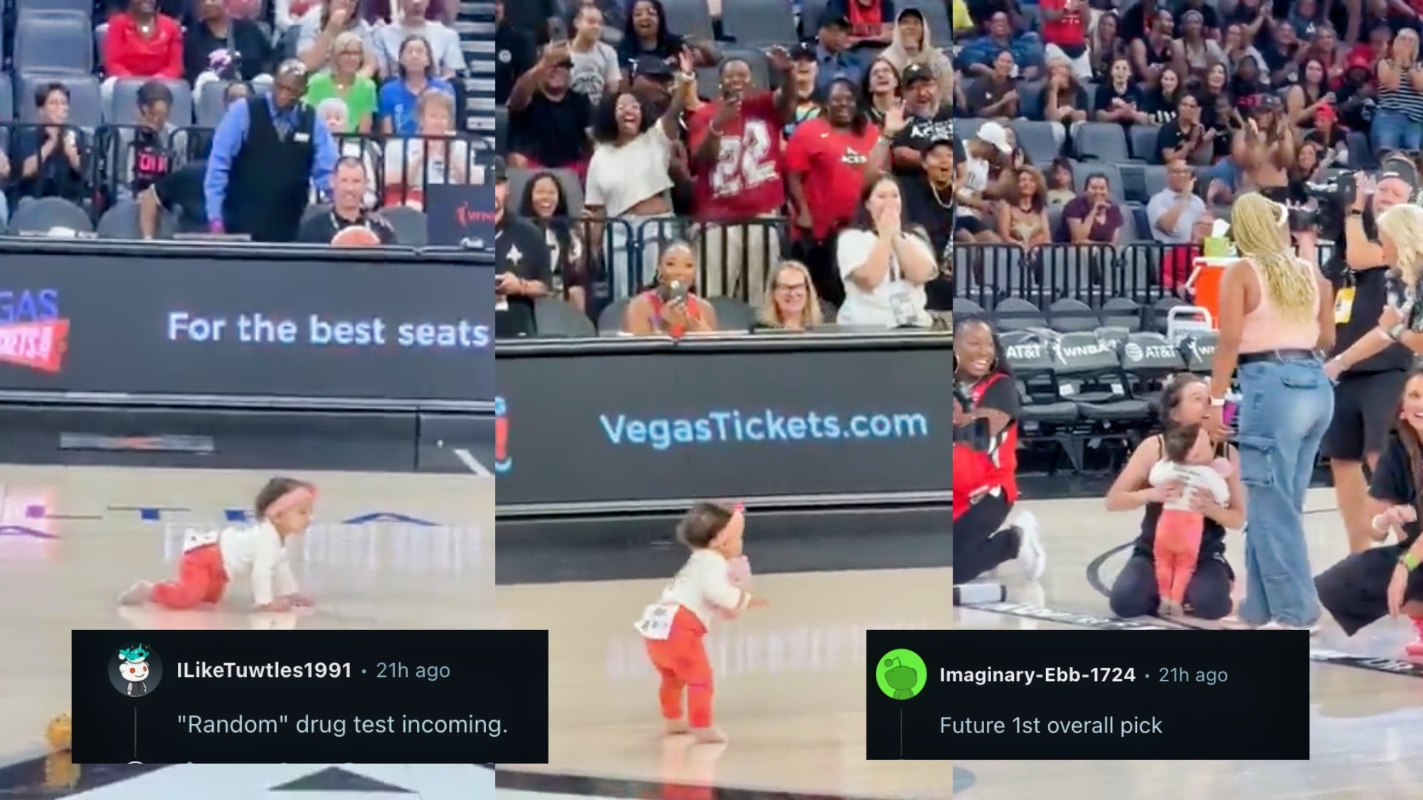 VIDEO: Baby Cheats In Viral Moment At Las Vegas Aces' Halftime Baby Crawl Race