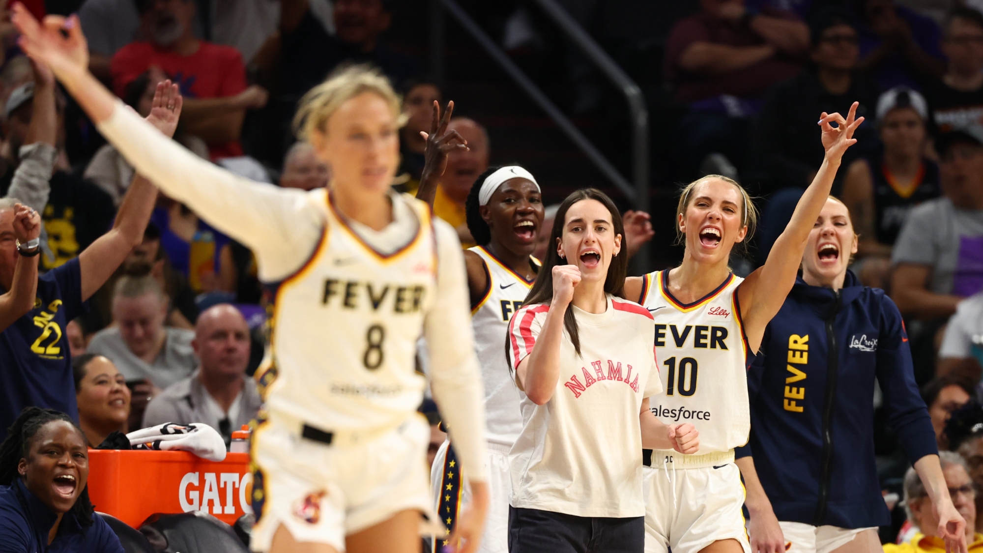VIDEO: Sophie Cunningham&rsquo;s Deep Three Sparks Caitlin Clark's Jubilant Celebration On Sidelines During Indiana Fever&rsquo;s Loss To Phoenix Mercury