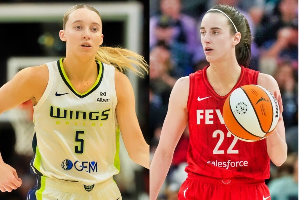 Paige Bueckers and Caitlin Clark