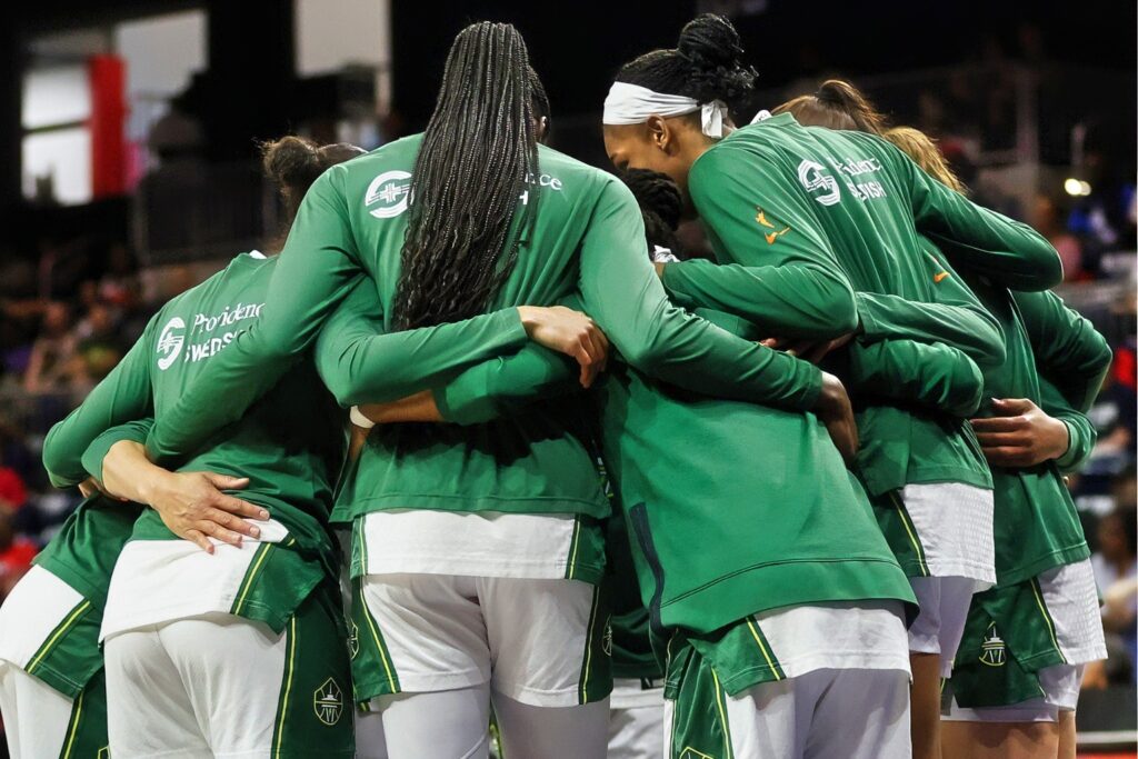 Seattle Storm Players Huddle Up Before a Game
