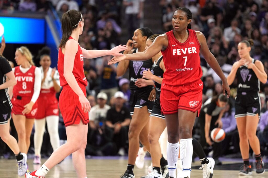 Aliyah Boston and Caitlin Clark