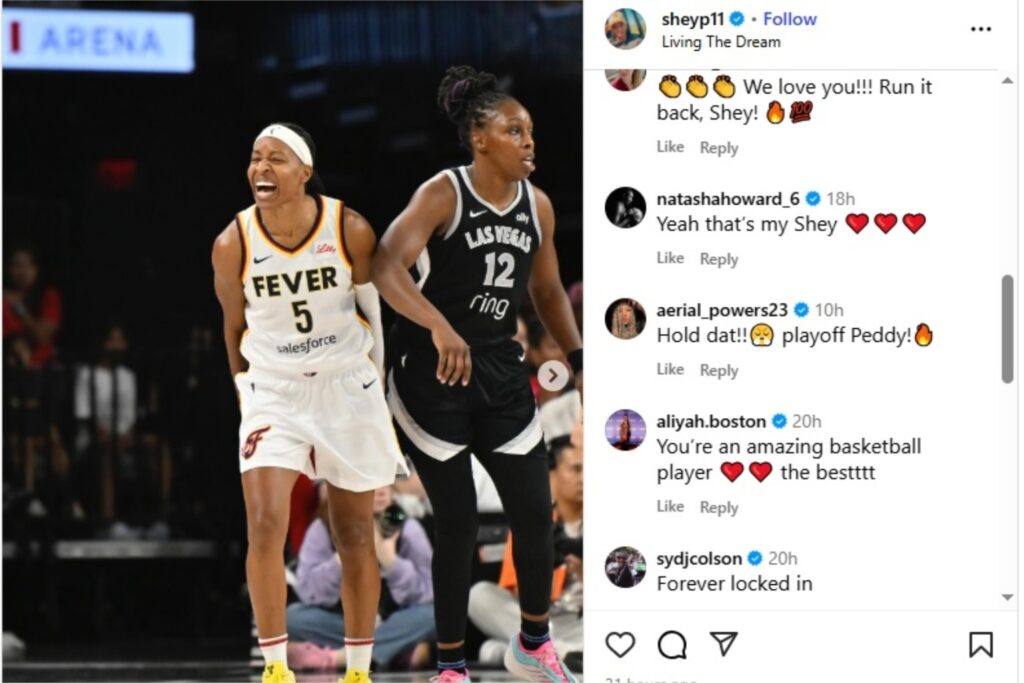 Indiana Fever players reacting to Shey Paddy's post.