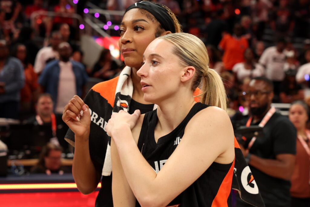Paige Bueckers and Angel Reese