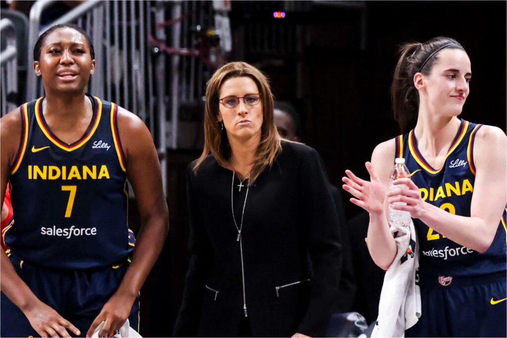 Aliyah Boston, Stephanie White and Caitlin Clark