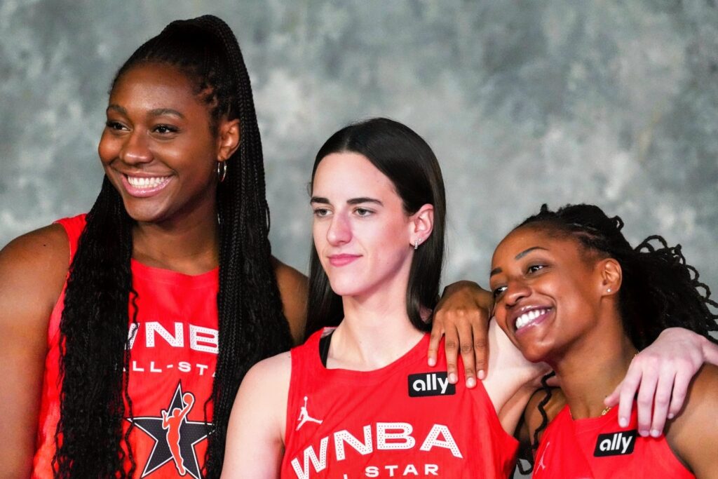 Aliyah Boston, Caitlin Clark and Kelsey Mitchell