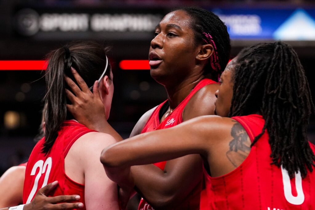 Caitlin Clark, Aliyah Boston and Kelsey Mitchell