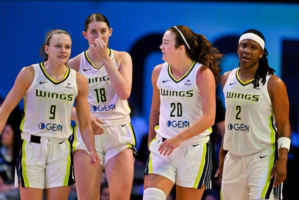 Dallas Wings Guard Grace Berger, Center Luisa Geiselsoder, Forward Maddy Siegrist and Forward Myisha Hines-Allen