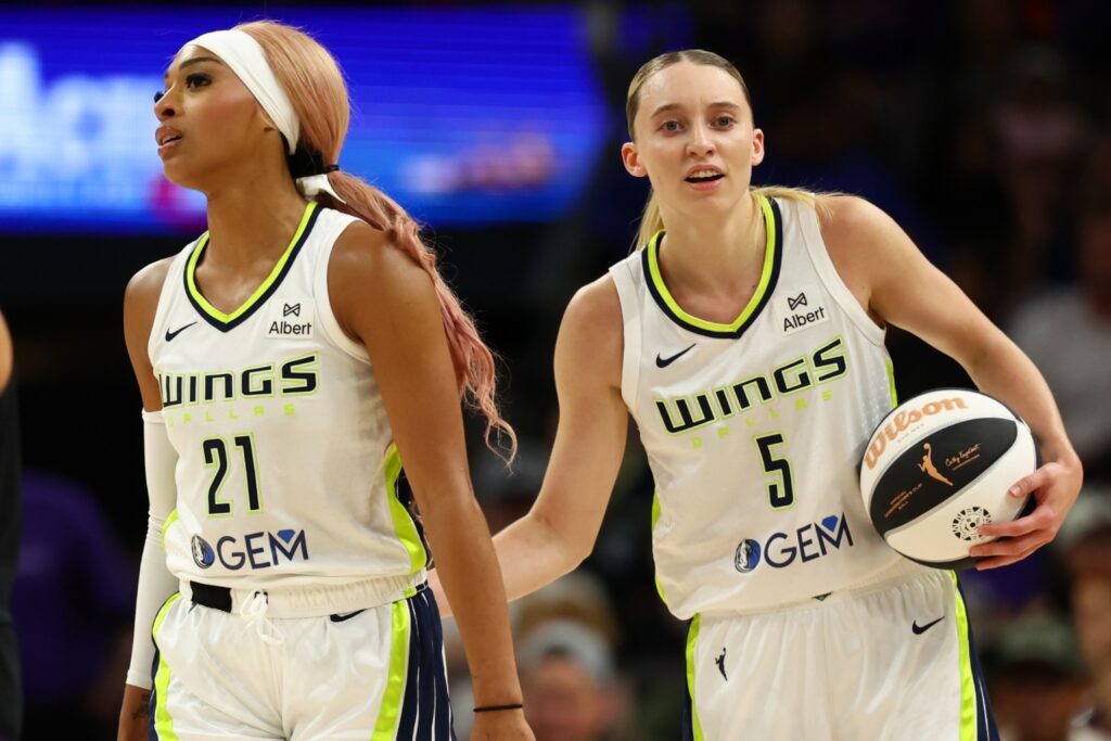 DiJonai Carrington and Paige Bueckers