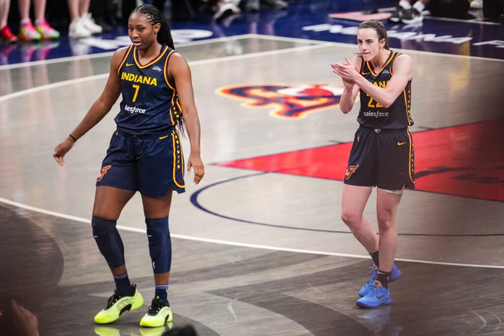 Aliyah Boston and Caitlin Clark