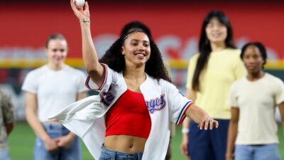Azzi Fudd Throws Her 1st Pitch At Texas Rangers Game Ahead Of WNBA Debut