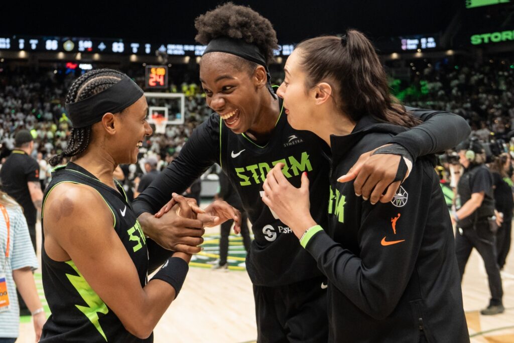 Brittney Sykes, Dominique Malonga and Katie Lou Samuelson